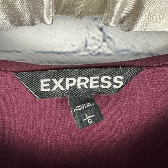 Express Ruffled Flare Sleeve Key Hole Detail Bodysuit Blouse, Size Large,‎ Plum - Picture 6 of 9